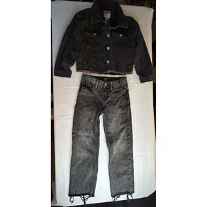 GAP Girls Skinny Stretch Jeans Black Sz 7 & Oshkosh Girls Black Jean Jacket Sz 7